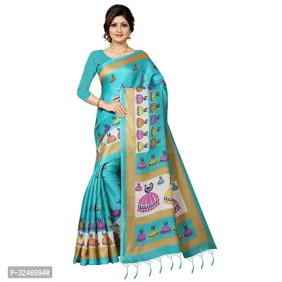 Elegant Turquoise Polycotton Printed Saree Without Blouse Piece For Women-thumb0