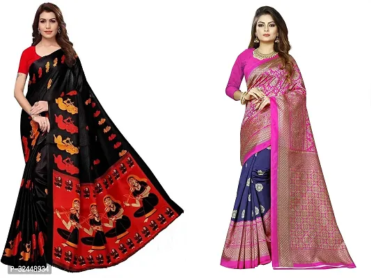 Stylish Multicoloured Polycotton Printed Sarees For Women Pack Of 2-thumb0