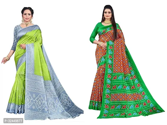 Stylish Multicoloured Polycotton Printed Sarees For Women Pack Of 2-thumb0