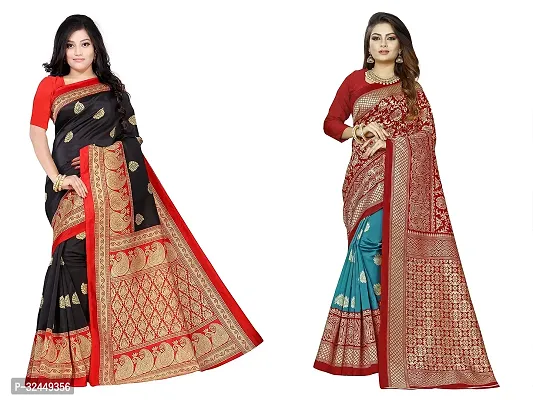 Stylish Multicoloured Polycotton Printed Sarees For Women Pack Of 2-thumb0