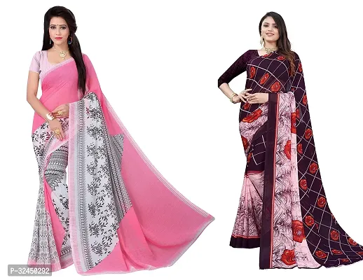 Stylish Multicoloured Polycotton Printed Sarees For Women Pack Of 2-thumb0