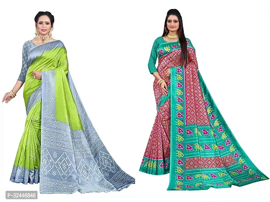 Stylish Multicoloured Polycotton Printed Sarees For Women Pack Of 2-thumb0