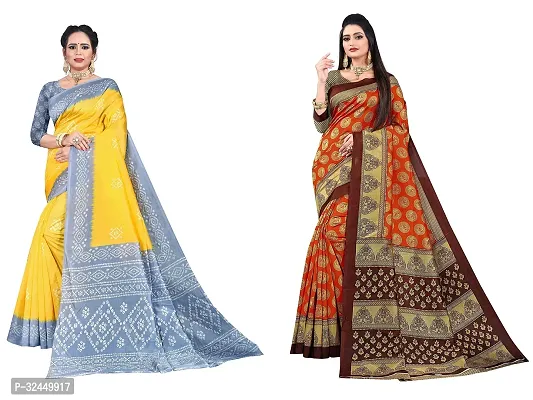 Stylish Multicoloured Polycotton Printed Sarees For Women Pack Of 2-thumb0