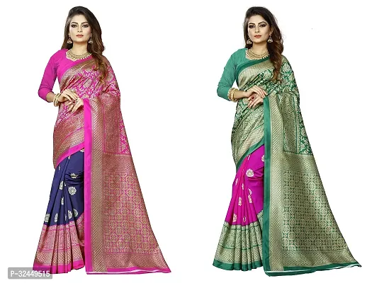 Stylish Multicoloured Polycotton Printed Sarees For Women Pack Of 2-thumb0