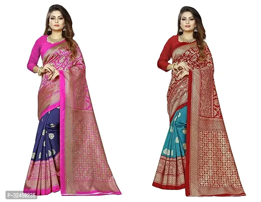 Stylish Multicoloured Polycotton Printed Sarees For Women Pack Of 2-thumb0