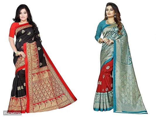 Stylish Multicoloured Polycotton Printed Sarees For Women Pack Of 2-thumb0