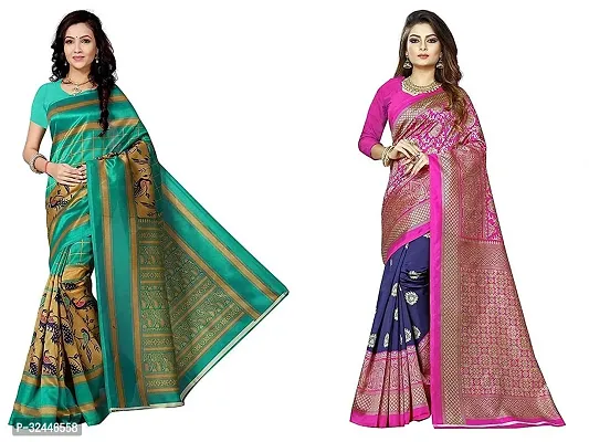 Stylish Multicoloured Polycotton Printed Sarees For Women Pack Of 2-thumb0