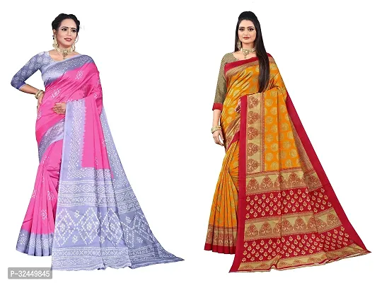 Stylish Multicoloured Polycotton Printed Sarees For Women Pack Of 2-thumb0