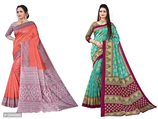 Stylish Multicoloured Polycotton Printed Sarees For Women Pack Of 2-thumb0