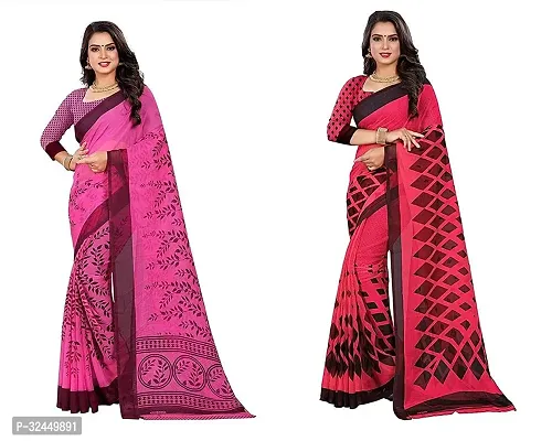 Stylish Multicoloured Polycotton Printed Sarees For Women Pack Of 2-thumb0