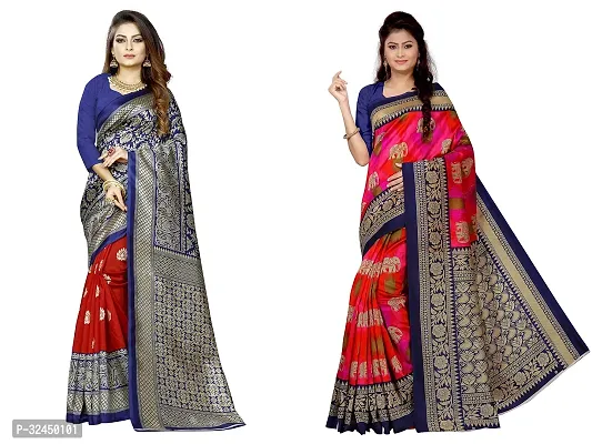 Stylish Multicoloured Polycotton Printed Sarees For Women Pack Of 2-thumb0