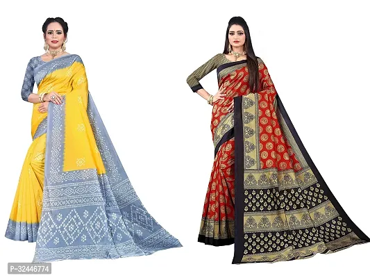 Stylish Multicoloured Polycotton Printed Sarees For Women Pack Of 2-thumb0