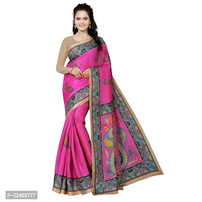 Elegant Pink Polycotton Printed Saree Without Blouse Piece For Women