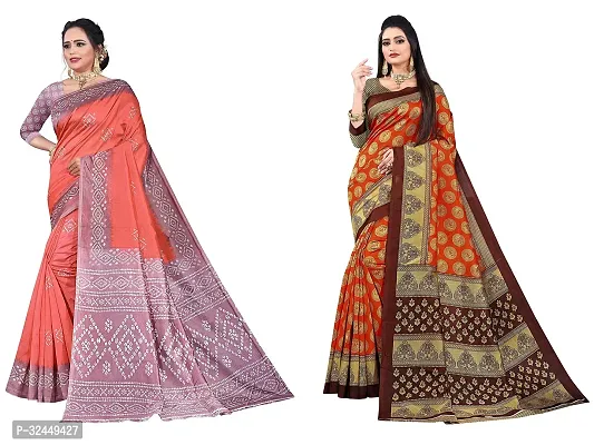 Stylish Multicoloured Polycotton Printed Sarees For Women Pack Of 2-thumb0