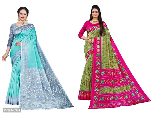 Stylish Multicoloured Polycotton Printed Sarees For Women Pack Of 2-thumb0