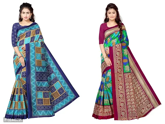 Stylish Multicoloured Polycotton Printed Sarees For Women Pack Of 2-thumb0