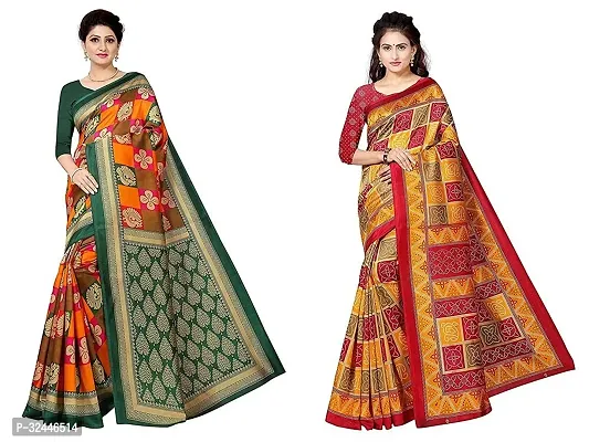 Stylish Multicoloured Polycotton Printed Sarees For Women Pack Of 2-thumb0