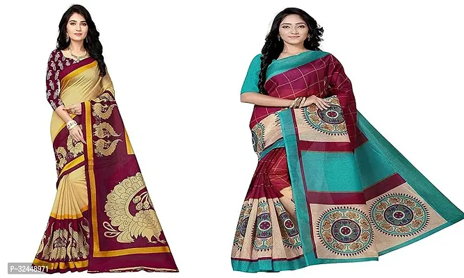 Stylish Multicoloured Polycotton Printed Sarees For Women Pack Of 2-thumb0