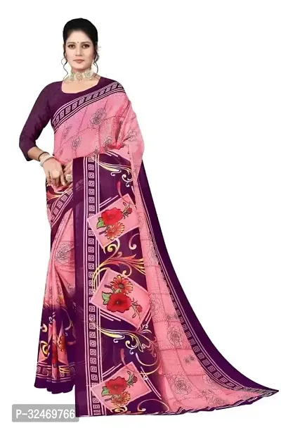 Elegant Pink Polycotton Printed Saree Without Blouse Piece For Women-thumb0