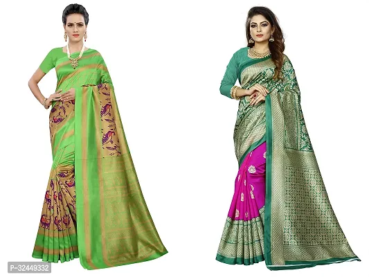 Stylish Multicoloured Polycotton Printed Sarees For Women Pack Of 2-thumb0