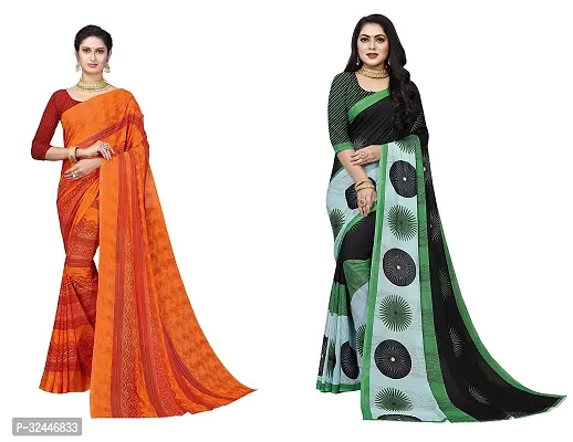 Stylish Multicoloured Polycotton Printed Sarees For Women Pack Of 2-thumb0