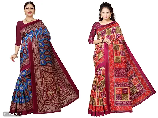 Stylish Multicoloured Polycotton Printed Sarees For Women Pack Of 2-thumb0