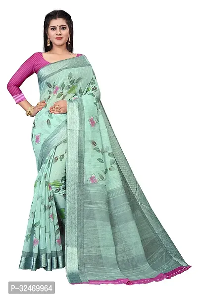 Elegant Turquoise Polycotton Printed Saree Without Blouse Piece For Women-thumb0