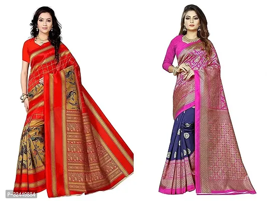 Stylish Multicoloured Polycotton Printed Sarees For Women Pack Of 2-thumb0