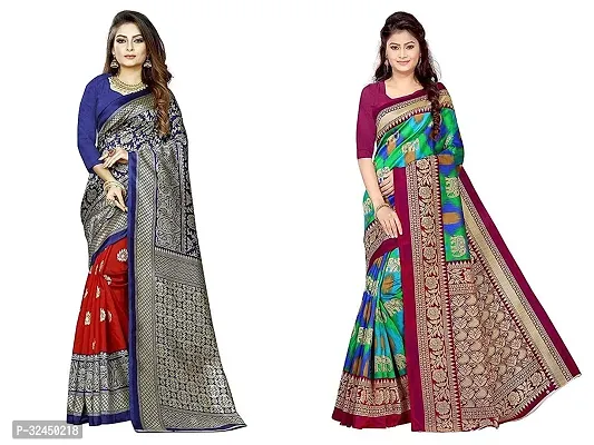 Stylish Multicoloured Polycotton Printed Sarees For Women Pack Of 2-thumb0