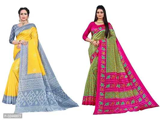 Stylish Multicoloured Polycotton Printed Sarees For Women Pack Of 2-thumb0