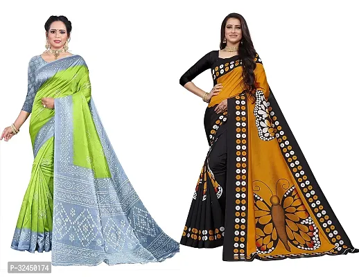 Stylish Multicoloured Polycotton Printed Sarees For Women Pack Of 2-thumb0