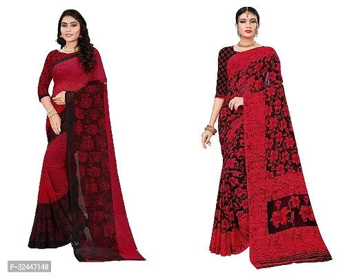 Stylish Red Polycotton Printed Sarees For Women Pack Of 2-thumb0