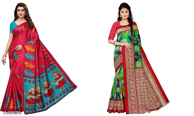 Stylish Multicoloured Polycotton Printed Sarees For Women Pack Of 2-thumb0