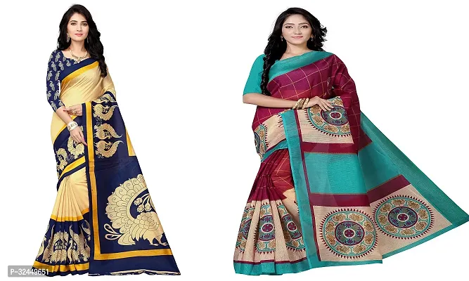 Stylish Multicoloured Polycotton Printed Sarees For Women Pack Of 2