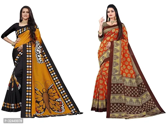 Stylish Multicoloured Polycotton Printed Sarees For Women Pack Of 2-thumb0