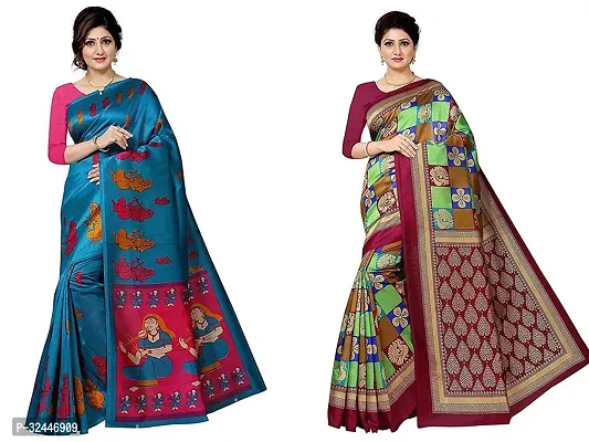 Stylish Multicoloured Polycotton Printed Sarees For Women Pack Of 2-thumb0