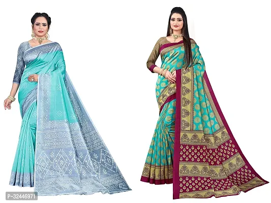 Stylish Multicoloured Polycotton Printed Sarees For Women Pack Of 2-thumb0