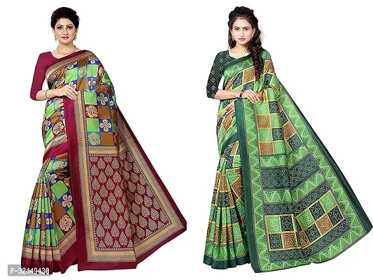 Stylish Multicoloured Polycotton Printed Sarees For Women Pack Of 2-thumb0