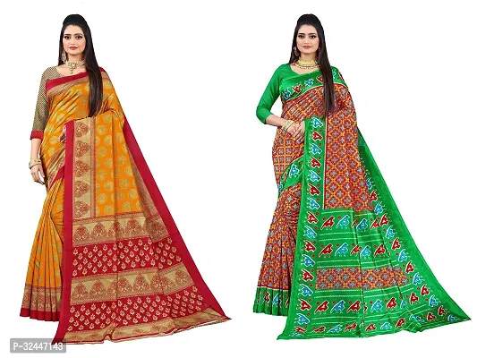 Stylish Multicoloured Polycotton Printed Sarees For Women Pack Of 2-thumb0