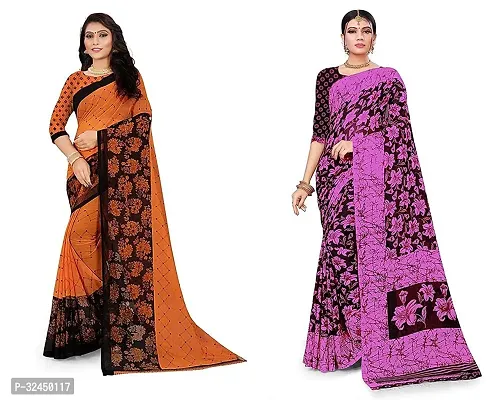 Stylish Multicoloured Polycotton Printed Sarees For Women Pack Of 2-thumb0