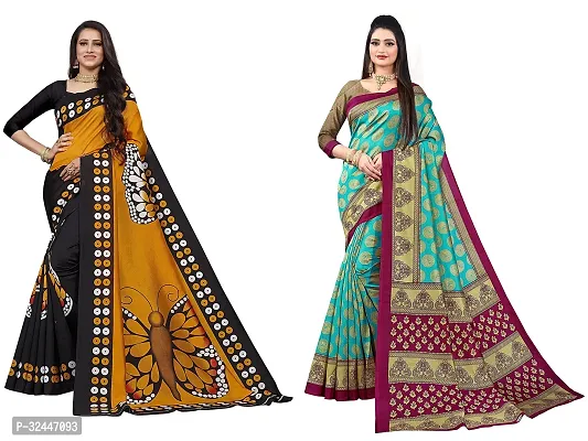 Stylish Multicoloured Polycotton Printed Sarees For Women Pack Of 2-thumb0