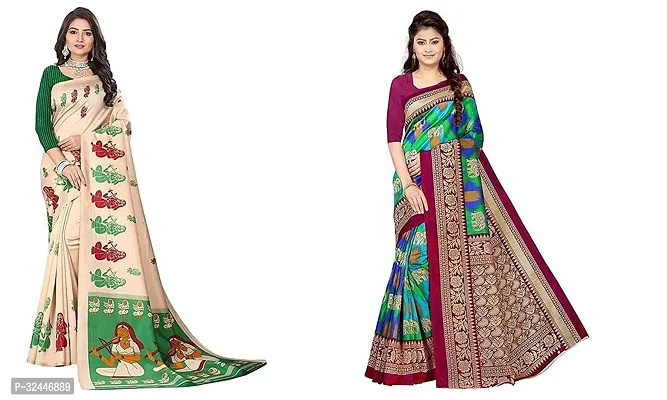 Stylish Multicoloured Polycotton Printed Sarees For Women Pack Of 2-thumb0