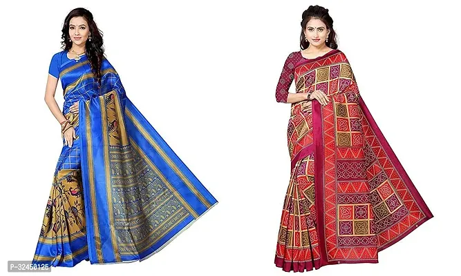 Stylish Multicoloured Polycotton Printed Sarees For Women Pack Of 2-thumb0