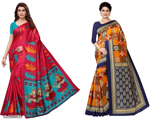 Stylish Multicoloured Polycotton Printed Sarees For Women Pack Of 2-thumb0