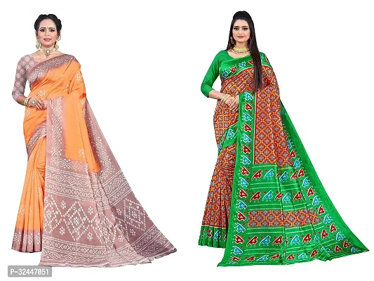 Stylish Multicoloured Polycotton Printed Sarees For Women Pack Of 2