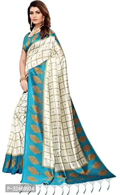 Elegant Turquoise Polycotton Checked Saree Without Blouse Piece For Women-thumb0