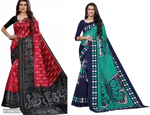 Stylish Multicoloured Polycotton Printed Sarees For Women Pack Of 2-thumb0