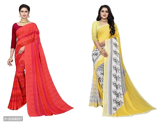 Stylish Multicoloured Polycotton Printed Sarees For Women Pack Of 2-thumb0