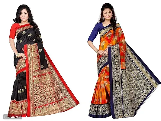 Stylish Multicoloured Polycotton Printed Sarees For Women Pack Of 2-thumb0