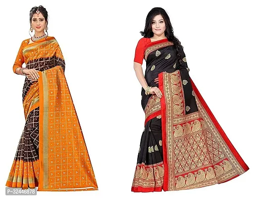 Stylish Multicoloured Polycotton Printed Sarees For Women Pack Of 2-thumb0